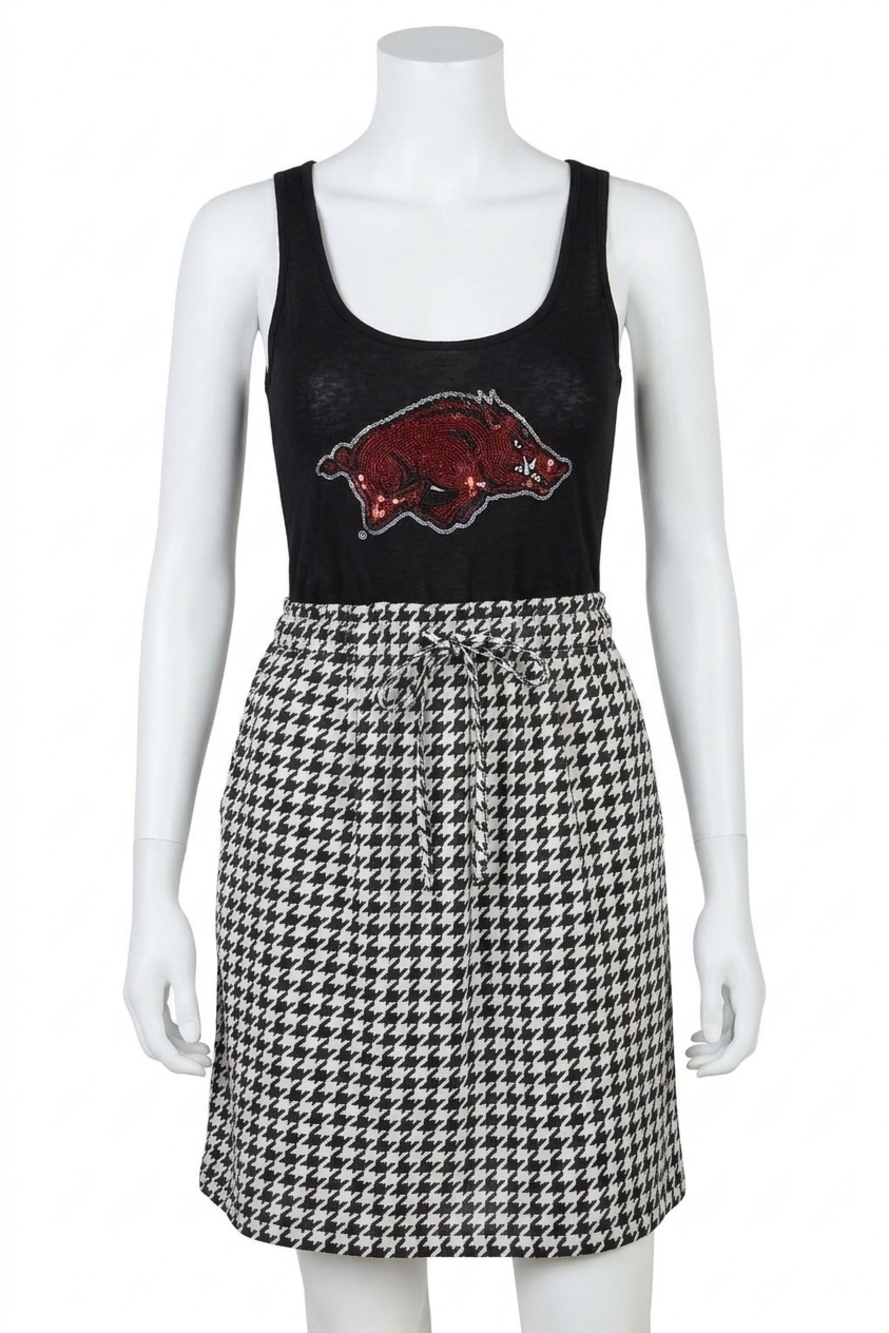 NEW GAMEDAY COUTURE university of arkansas logo houndstooth dress in black